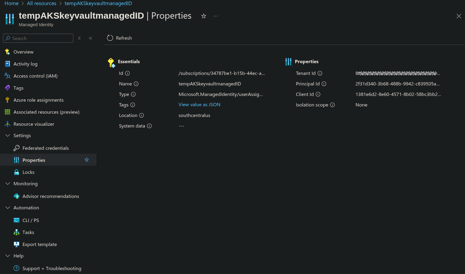 Azure Managed Identity Properties