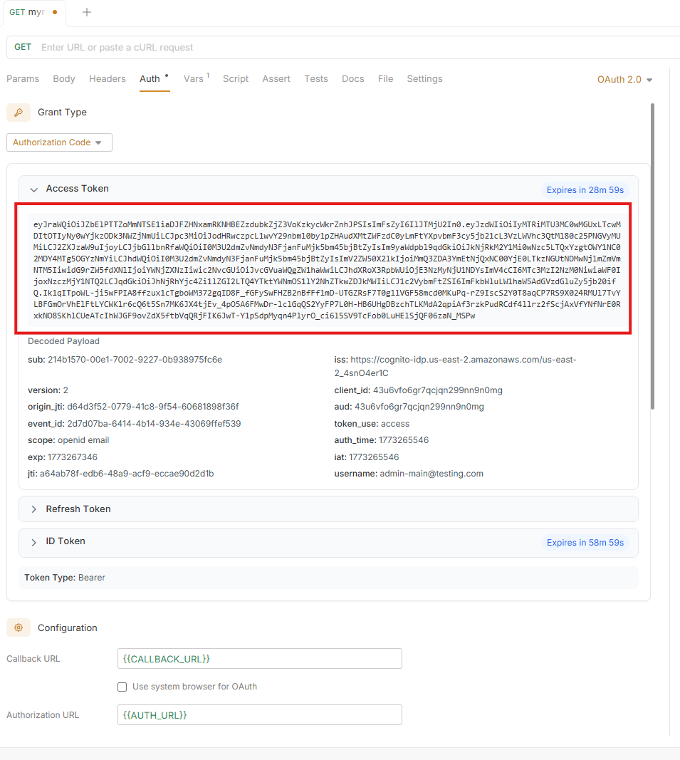 OAuth2 access token generated